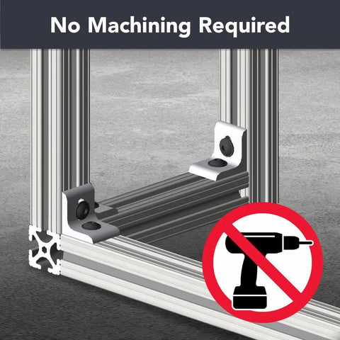 Rock Solid Aluminum Inside Corner Bracket For T Slot Extrusion showing no machining needed assembly with clear anodized finish.
