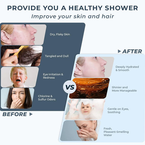 Comparison of skin and hair before and after using Magnetic Docking Handheld Shower Head With High Pressure Power Wash Mode