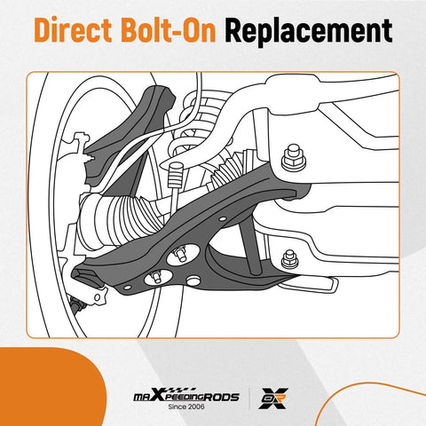 Direct bolt-on replacement illustration of Bad Boy 8 Piece High Performance Front Lower Control Arm Assembly Set for precise vehicle alignment.