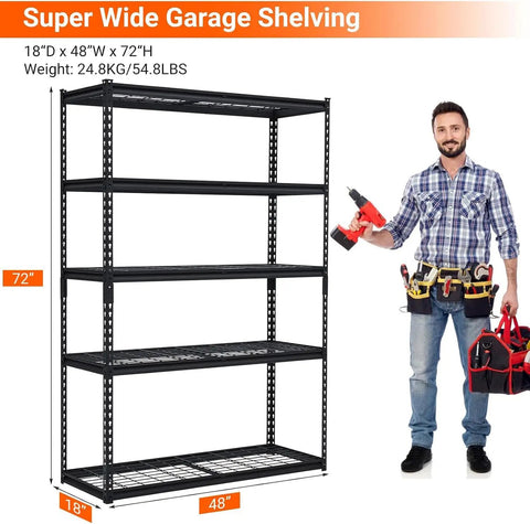 Legit Tough Steel Shelving Rack Five Tier Industrial Garage Storage Unit For Tools And Seasonal Gear 48 By 24 By 72 Inches with tools