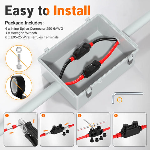 Heavy Duty Insulated Inline Splice Connector Kit For 250MCM To 6AWG Wire Aluminum To Copper Connectors with installation tools