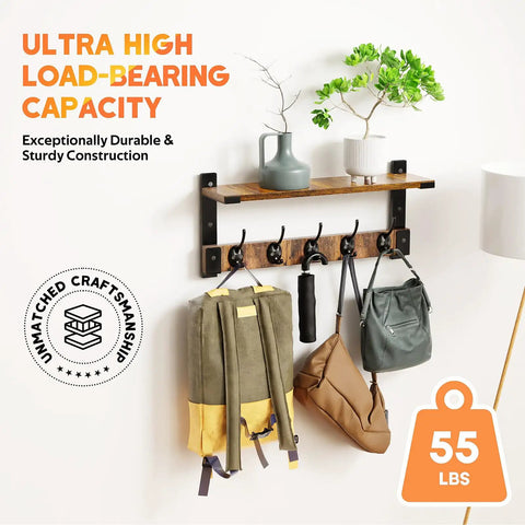 Wall Mount Coat Rack With Shelf And Hooks, No-Fuss Space Saving Entryway Organizer For Coats Hats Bags Keys And More with greenery decor