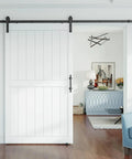 Rock Solid White Sliding Barn Door 48 X 84 Inches Smooth Glide Hardware Kit Primed Mdf Pvc Core Interior Room Divider Built Tough in modern home.