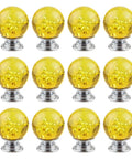 Pretty Dang Nice Crystal Cabinet Knobs Featuring Slick Glass Bubbles And Seriously Rock Solid Build Includes Handy Mounting Hardware For Easy Furniture Refreshes On Dressers Or Pantries 30Mm Yellow Tone set of 12 round glass knobs with bubbles.