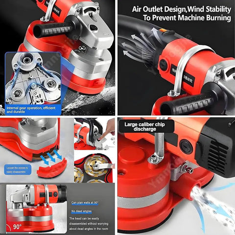 Heavy Duty Tri Head Angle Grinder With 2800W Pure Copper Motor eight inch floor polisher showing air outlet design and chip discharge.