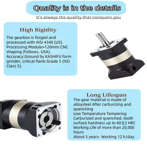 Five To One Planetary Gearbox Speed Reducer With Crazy Low Backlash Under Seven Arc Minutes, emphasizing quality details