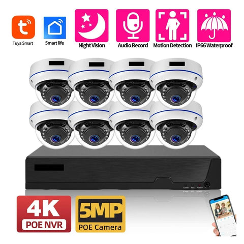 Built Different 8Ch Poe Ip Security System With Built In Nvr And Sharp 8Mp Ultra Hd 4K Domes on a display with icons.