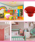 Totally Rad Red Ceramic Drawer Knobs With Funky Mushroom Shape For Nailed It Nursery Setup shown in colorful kids room.