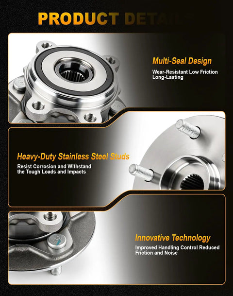 Built Tough 2 Pcs Front Wheel Hub And Bearing Assembly 5 Lug With Abs showing multi-seal design and stainless steel studs.