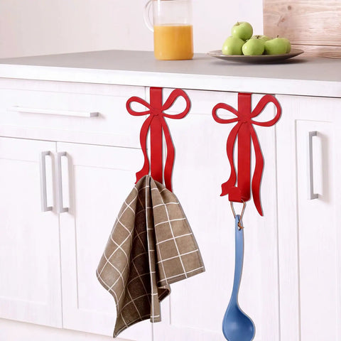 Sort Your Daily Grind Smoothly With These Heavy Duty Red Bow Over The Door Hooks Perfect For Dropping Coats Towels Hats And Bags While Keeping Main Room Coquette Vibes Strong, featuring kitchen hooks with towels.