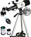 Beginner Friendly Astronomy Telescope With 70mm Aperture And 400mm Focal Length On An AZ Mount Refracting Scope for Kids, phone adapter, remote