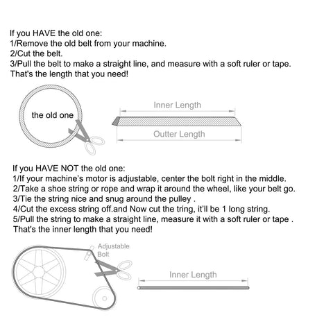 Instructions for measuring length of 4 Pack MB Series Standard Sewing Machine Belts MB 350 Motor Drive V Belt