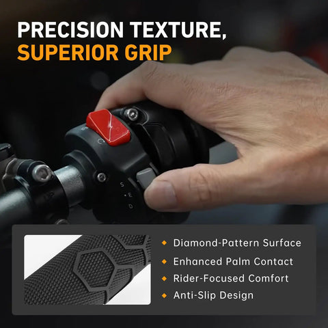 Hand using Twist Throttle Grip Kit For Ultra Bee Sur Ron Electric Dirt Bike With Plug And Play Cable Diamond Textured Grip