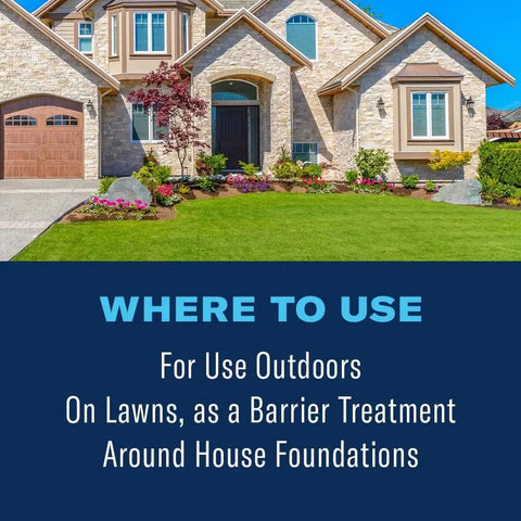 24 Hour Lawn Insect And Fire Ant Killer Granules For Outdoor Pest Control text with house and lawn image
