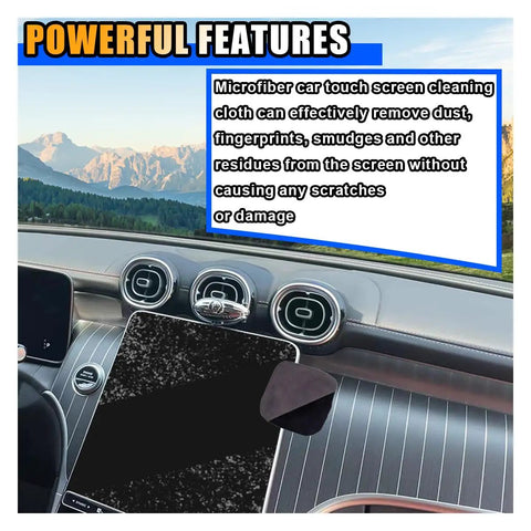 Ultra Soft Microfiber Car Touch Screen Cleaning Cloth used on car dashboard display with streak-free wipes for electronics