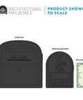 Size comparison of Oasis 360 Locking Parcel Mailbox Extra Large with medium mailbox and dollar bill for scale.