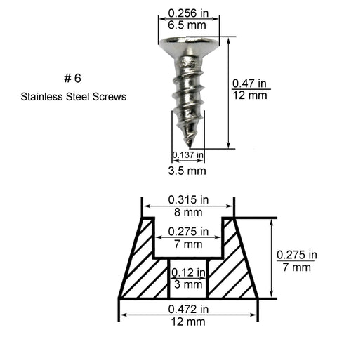 #6 Stainless Steel Screws dimensions for Heavy Duty Rubber Feet For Cutting Board With Stainless Screws 20 Pack.