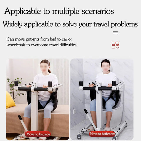 Rock Solid Electric Patient Transfer Chair Handles Up To 287 Pounds With No Sweat, Rolls Slick And Lifts Smooth for Home Care, used for bedside and bathroom transfers.