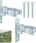Beefy Heavy Duty Gate Hinges Kit One And Three Eighths Inch Wall Mount With Four Screws For Chain Link Fences And Wood Gates closeup