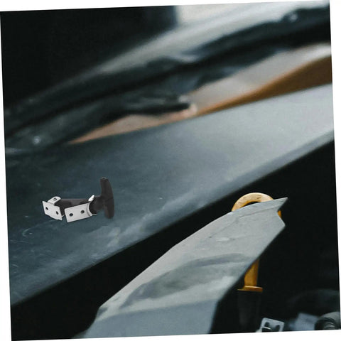 Rugged Rubber Hood Latch Kit For Quick Install And Quiet Ride No Squeak, heavy duty T handle displayed on vehicle hood