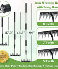 Adjustable Long Handle Garden Weeding Rake 27 To 60 Inches Heavy Duty 6 Teeth Manganese Steel Weeding Rake for lawns and farms