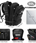 50L Military Tactical Backpack For Men With Molle System Large Daypack 3 Day Assault Pack Bug Out Bag Water Resistant Heavy Duty Hiking Rucksack Durable Black With Padded Back Comfort And Reinforced Stitching Built To Last with compartments open for gear organization illustration
