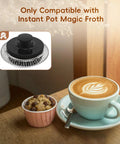 Coffee with latte art and a muffin next to Replacement Whisks For Magic Froth 9 In 1 Electric Milk Steamer And Frother Duo Pack