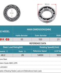 6211 Open Ball Bearings 55X100X21Mm C3 Internal Clearance No Seals with clear dimension details for heavy-duty applications.