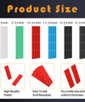 300 Piece Plastic Flat Shims For Leveling Tile And Surfaces, Multi Thickness Set From Three Sixty Fourth Inch To Fifteen Sixty Fourth Inch, Colorful Six Color Pack In Green Black White Grey Blue Red, Durable And Easy To Use For DIY And Pros - Display of sizes and colors