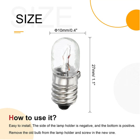 Straight Up Solid E10 Miniature Bulbs 30V 3W Warm Yellow Glass Lamp With Screw Base showing size dimensions and design.