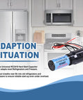 Universal Hard Start Kit For Refrigerators And Freezers With Heavy Duty Capacitor Plus Connectors displayed in a kitchen setting.
