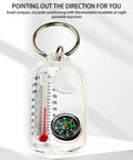 Trail Ready Hiking Compass Keychain Tool For Quick Navigation showing compass and thermometer on keychain.