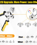 Badass Hand Press Plier With Three Interchangeable Dies And A Massive 120 Piece 15mm Stainless Steel Snap Fastener Kit For Denim Canvas Leather And Thick Fabric Repair Projects, showcasing tool design and snap options.