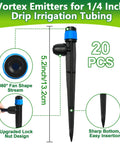Image of 20 Pack Adjustable 360 Degree Drip Irrigation Emitters With 5 Inch Stakes For Quarter Inch Tubing, Vortex Fan Shape Drippers.