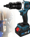 Smooth Operating Cordless Rivet Gun Kit With Brushless Motor And Rechargeable Lithium Batteries For M3 Through M12 Rivet Nuts On Iron Or Aluminum Zero Cable Hassle Killer Torque Total Badass Toolset in use with ergonomic handle