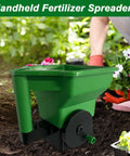 Precision Handheld Lawn And Yard Spreader With Crank Handle Anti Clog Hopper for even spread in gardens with plants