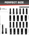 Chart displaying 29 Piece 1/2 Inch Drive Deep Impact Socket Set With 3 Inch, 5 Inch And 10 Inch Extensions, SAE And Metric Sockets, Cr-V Steel