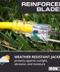 Kickass 10 Gauge Extension Cord Heavy Duty 3 Feet Yellow SJTW Wire For Contractors Power Tools Hammer Drills Wet Vacuums And Outdoor Equipment Indoors Or Job Sites Daily plugged into grass with reinforced blades