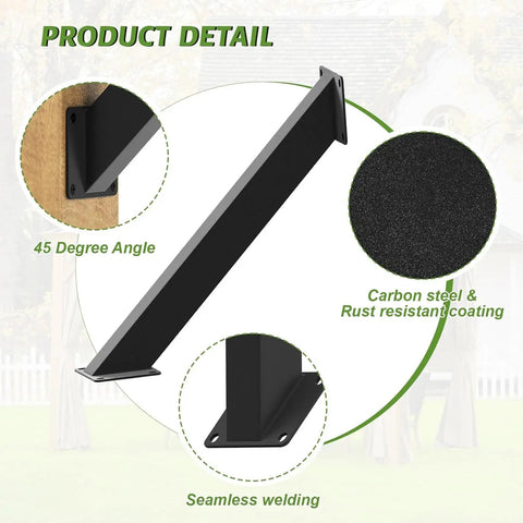 Built Tough 45 Degree Angle Bracket Kit For Pergolas, Gazebos, Decks And Patios, Heavy Duty Steel Braces, DIY Friendly Roof Riser Brackets Set, Great For Tree Houses And Outdoor Living, 2 Pieces