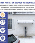 Hella Tough Outdoor Ev Charger Cover Weatherproof Electric Vehicle Wallbox Roof Shield Against Rain Snow And Uv Damage mounted over a charging station in snowy weather.