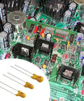 Rock Solid Tantalum Capacitor Assortment Kit Featuring One Hundred Pieces Across Ten Distinct Values Ranging From One To One Hundred Microfarads At Sixteen Volts Inside A Nifty Storage Box on circuit board with capacitors.