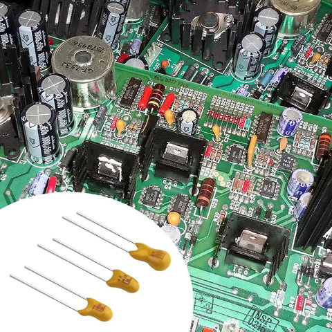 Rock Solid Tantalum Capacitor Assortment Kit Featuring One Hundred Pieces Across Ten Distinct Values Ranging From One To One Hundred Microfarads At Sixteen Volts Inside A Nifty Storage Box on circuit board with capacitors.