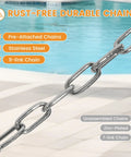 Stainless steel 9-link chain near pool, used with Caribbean Rope Hammock 10.5 Ft Double Outdoor Hammock With Spreader Bars