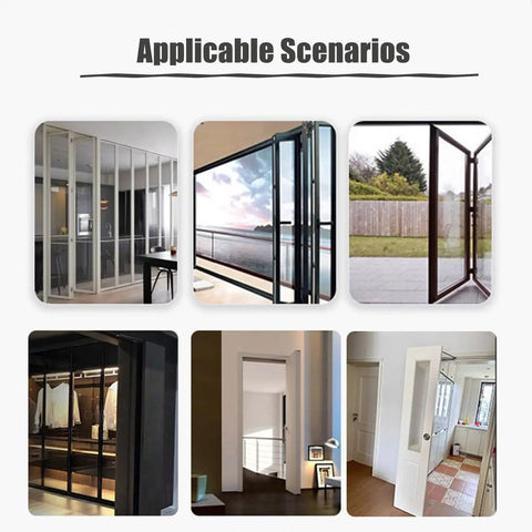 Premium Grade 180 Degree Stainless Steel Folding Door Hinge With Smooth Concealed Pivot For Flush Wall Install and Tight Squeeze Fixer Space Saving Cabinet Hardware Kit shown in various door installation scenarios.