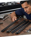 Two Sets Soft Close Bottom Mount Drawer Slides, Heavy Duty Iron Rails, Quiet Smooth Sliding Hardware For Kitchen Cabinets, Dressers, And Furniture, Easy Installation, Durable Metal Drawer Slides Replacement being inspected on a workbench