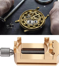 Mini Brass Vise For Watch Repair And Jewelry Engraving Precision Clamping Jaws For Tiny Parts Delicate Hands Tiny Gears Pivot Tubes And Small Components The Handy Pro Grade Watchmakers Tool For Precise Holding. brass mini vise with watch movement clamped for repair