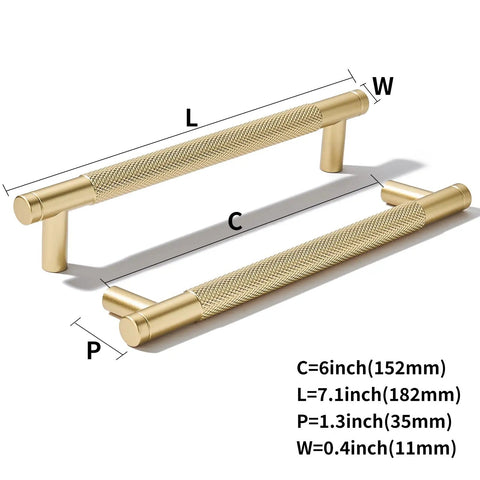 Top Shelf Knurled Cabinet Pulls 10 Pack In Vintage Gold With Precise Six Inch Centers For Stylish Kitchen Drawers Cupboards And Modern Cabinetry showing measurements and design details.