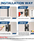 Installation steps for Heavy Duty Invisible Door Hinges 180 Degree Swivel Black Four Pack Solid Zinc Alloy Cabinet Hardware.