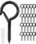 Outdoor String Light Hooks 25 Pack With Safety Buckle Screw In Swivel Eye Hooks for wall or ceiling shown with anchor
