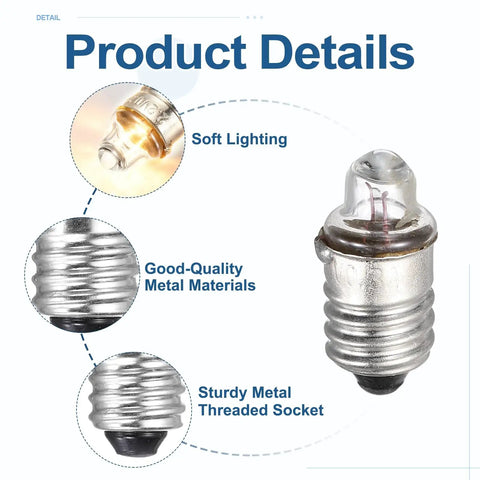 Genuine Top Shelf Slick Four Pack E10 Miniature Screw Base Light Bulbs 3 Volt 0.3 Amp Warm Yellow Glow Lamps showcasing soft lighting features.